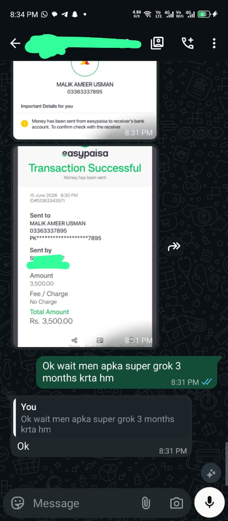 EasyPaisa Payment & Setup Proof